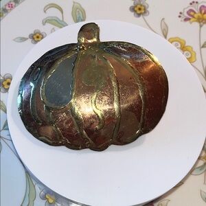 Large Brass Copper Brutalist Artisan Pumpkin Brooch Pendant